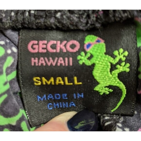 GECKO Hawaii Neon Splatter Gecko Print Beach Pant 100% Nylon Size Small - Picture 12 of 13
